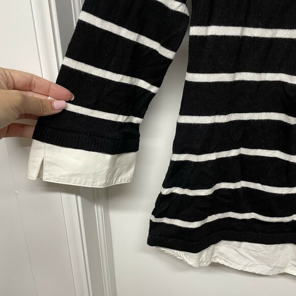 Chico's Sweater Knit Pullover Size 1 US 8/Medium Striped Navy White Layered Look - Picture 3 of 6